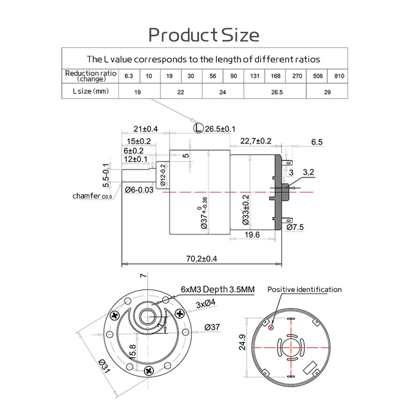 JGB37-520 Miniature High Torque Metal Gear Reducer Motor 6V/12V/24V 7RPM~960RPM Micro Speed Adjustable Forward And Reverse