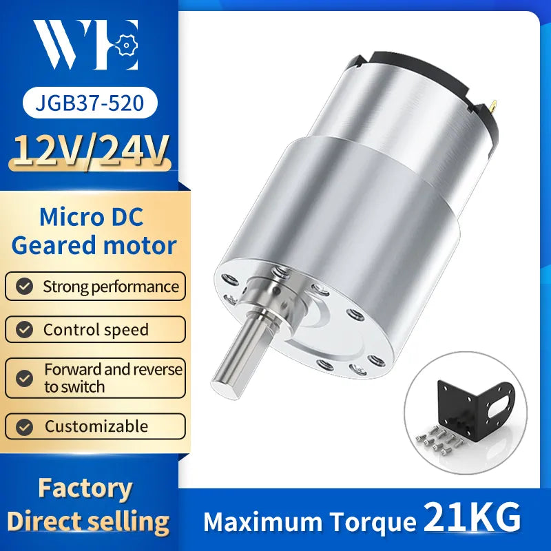 JGB37-520 Miniature High Torque Metal Gear Reducer Motor 6V/12V/24V 7RPM~960RPM Micro Speed Adjustable Forward And Reverse