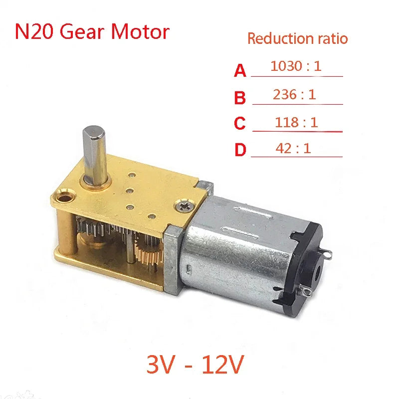 Mini N20 All Metal Gearbox Motor Single/ Dual/ Long Shaft DC 3V-12V Slow Speed Large Torque Worm Gear Motor DIY Robot Model Car