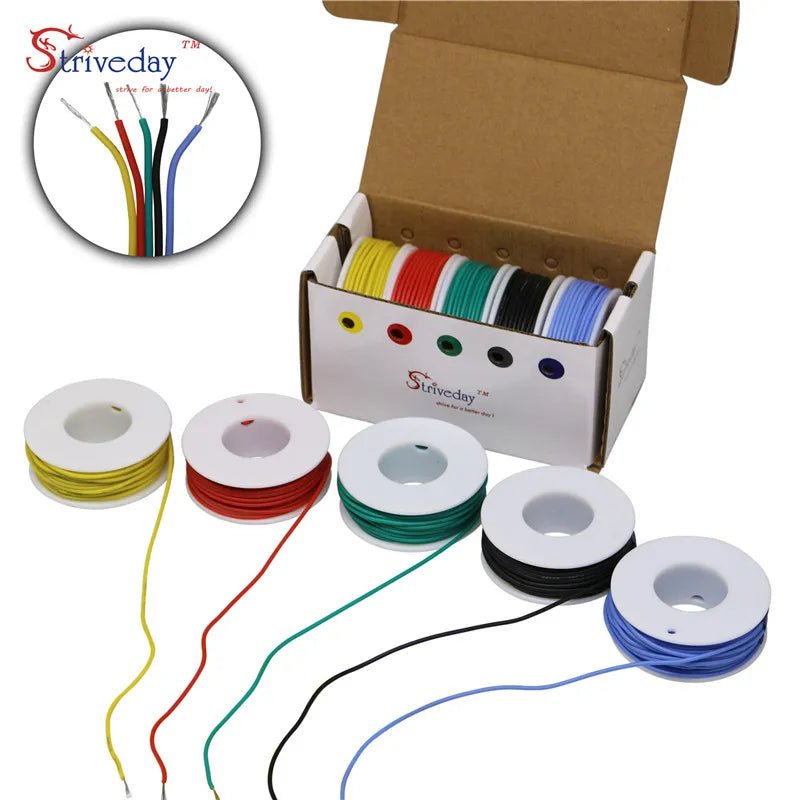 22awg 30m/box (5 colors set kit) High Quality Stranded Wire Flexible Soft Silicone Cable Electrical Tinned Copper Wires